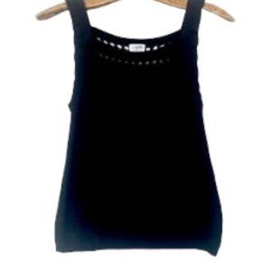 Women's Knit Ruffle Trim Crochet Knit Sleeveless Tank Top Black
